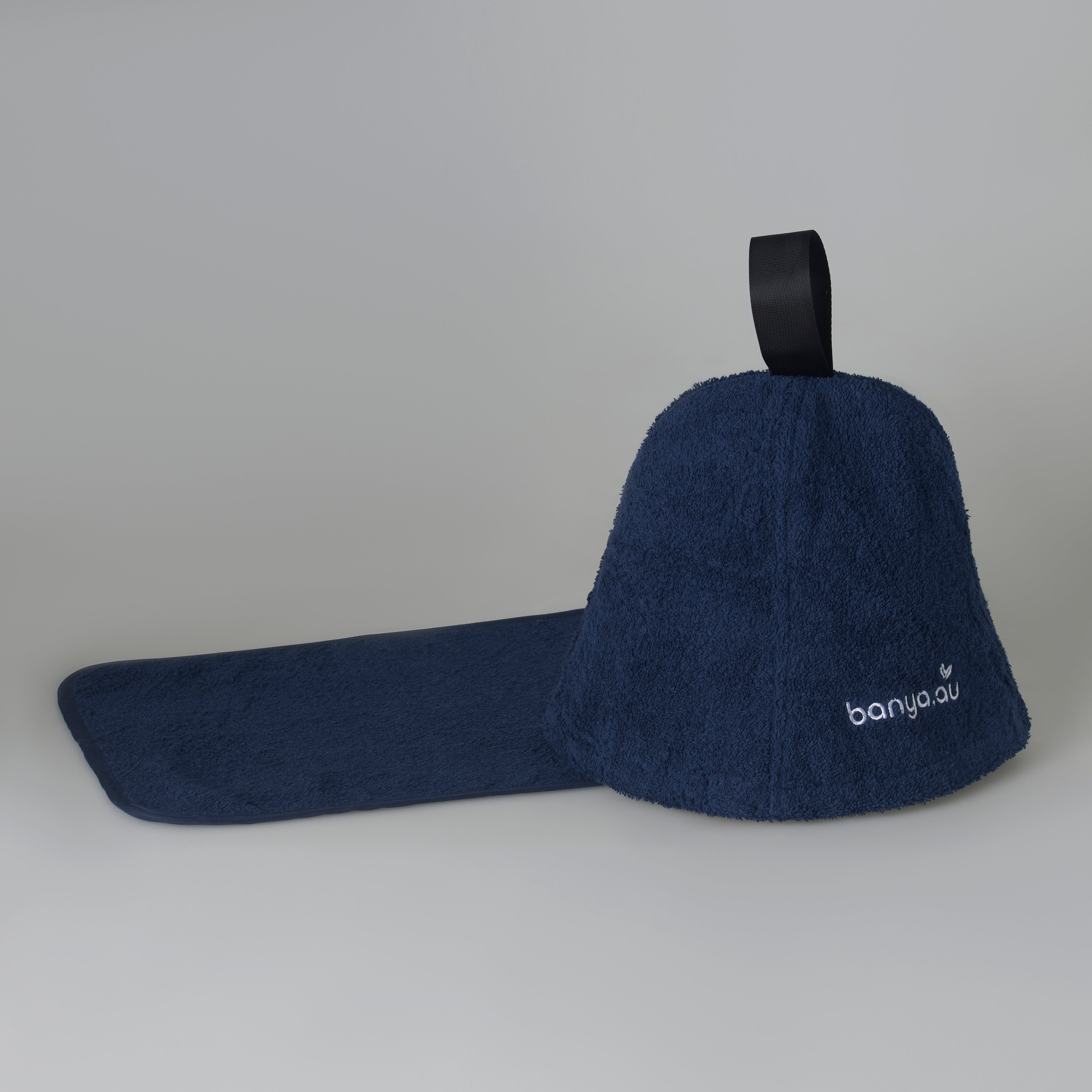 100% Cotton Blue Sauna Hat - Hat and a Mat